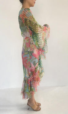 Womens | Lora Polyester Mesh Cape With Belt | Multicolor Hibiscus