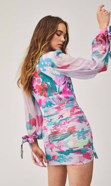 Womens | Lyan Viscose Crinkle Chiffon Bodysuit | Lilac Multi