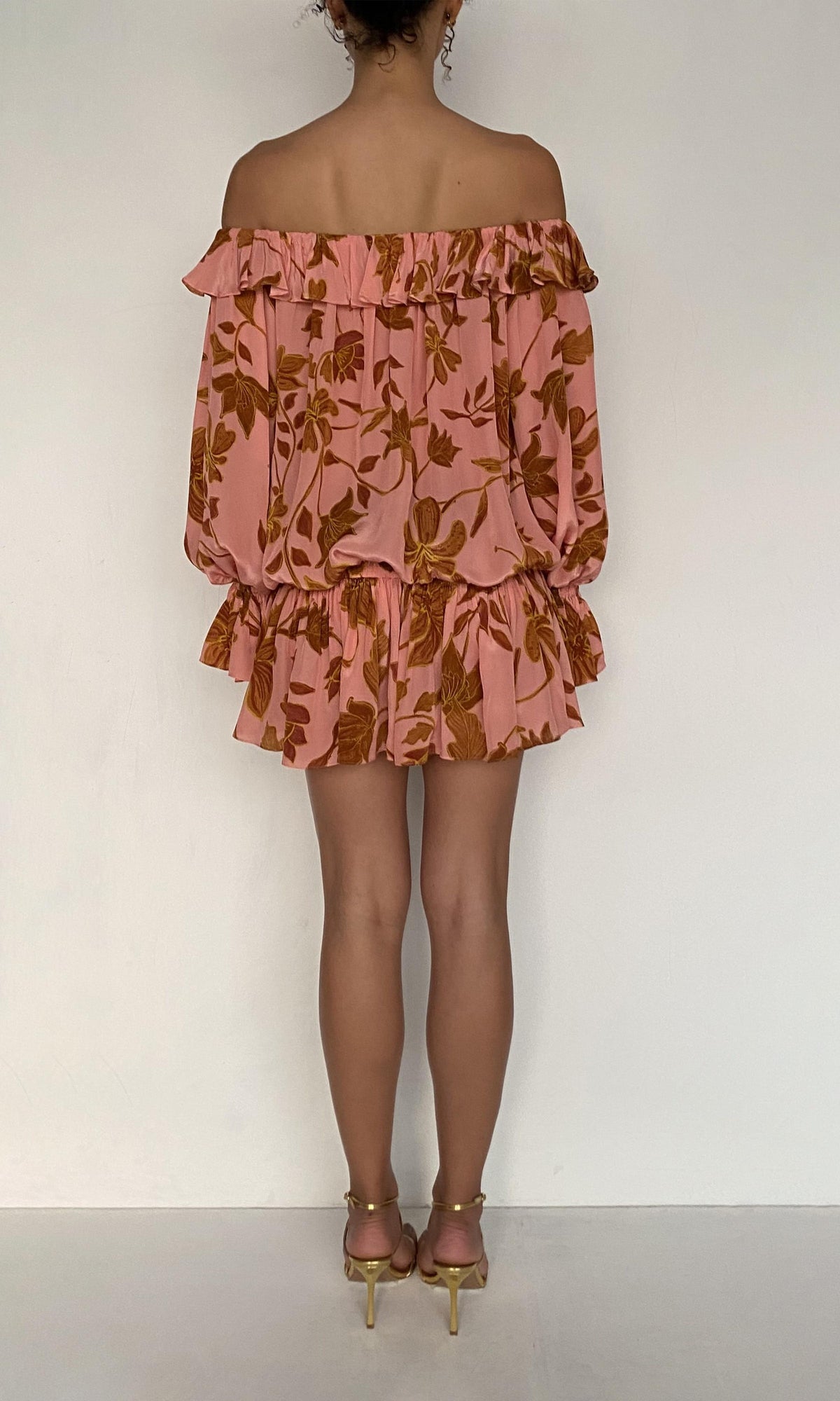 Womens | Mae Natural Crepe Off-Shoulder Dress | Peach