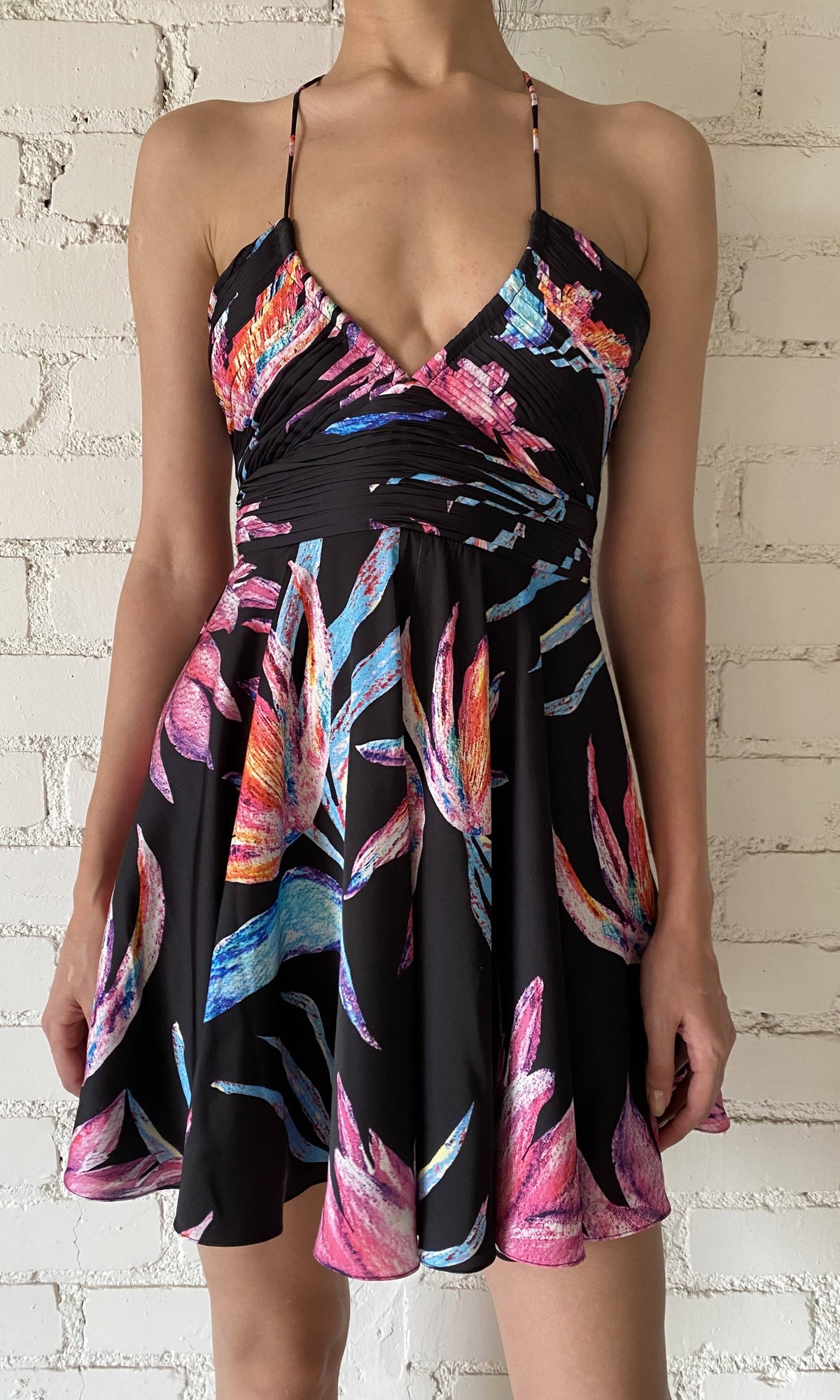 Womens | Margo Viscose Satin Short Dress | Black Multi