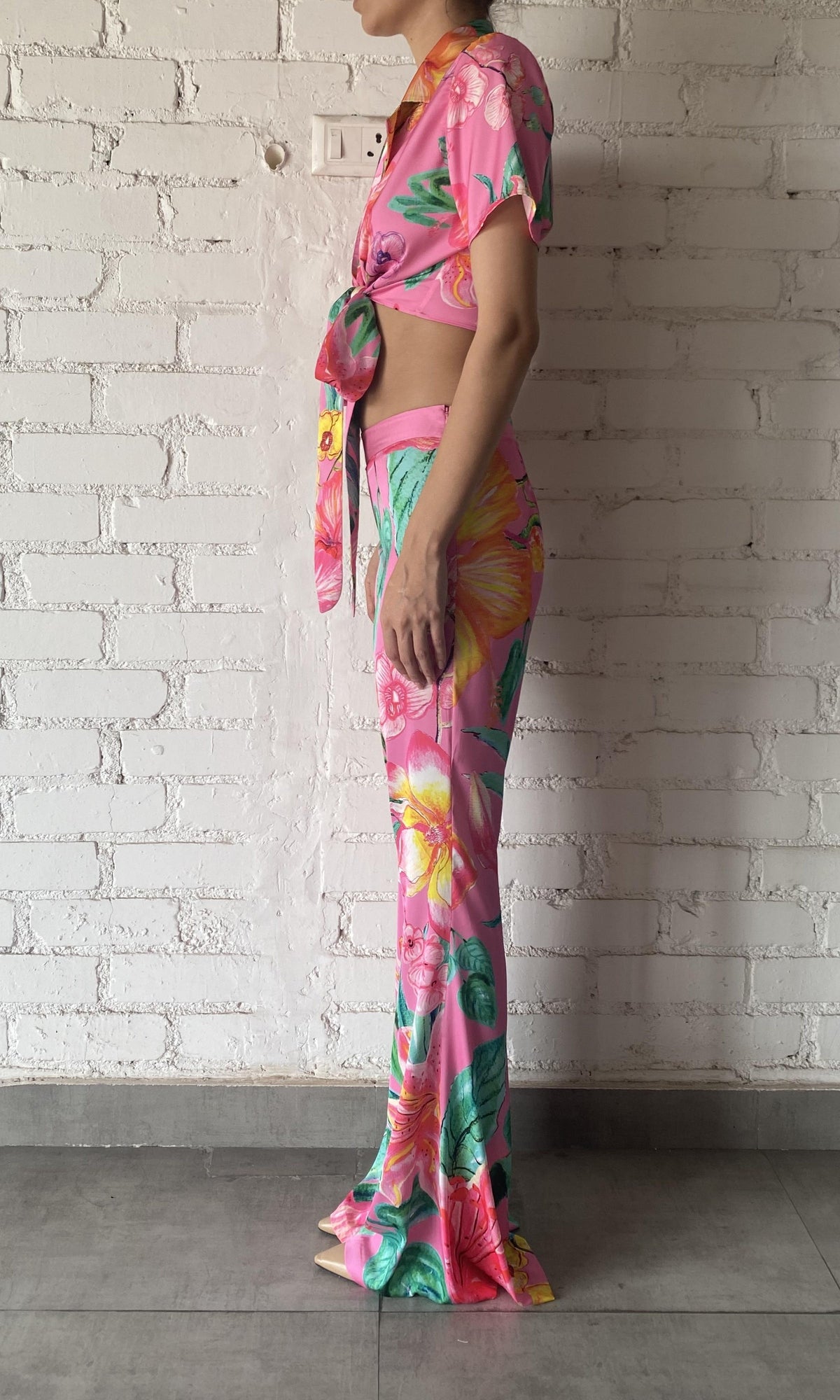 Womens | Megan Polyester Satin Lycra Pant | Pink Floral