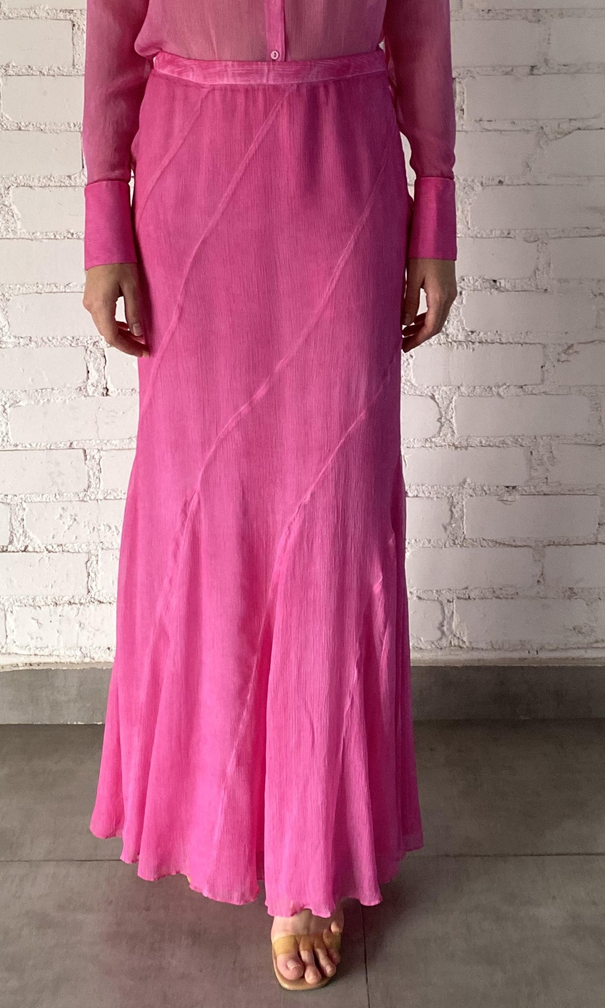 Womens | Moe Viscose Crinkle Chiffon Long Skirt | Pink