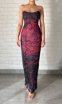 Womens | Naia Polyester Chemical Lace Maxi Lace Dress | Black Red