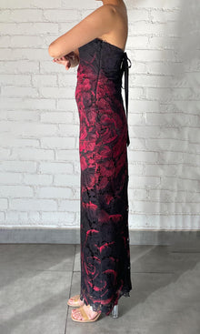Womens | Naia Polyester Chemical Lace Maxi Lace Dress | Black Red