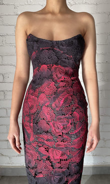 Womens | Naia Polyester Chemical Lace Maxi Lace Dress | Black Red
