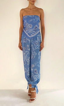 Womens | Navy Viscose Heavy Crepe Mid Waist Jogger Pants | Light Blue