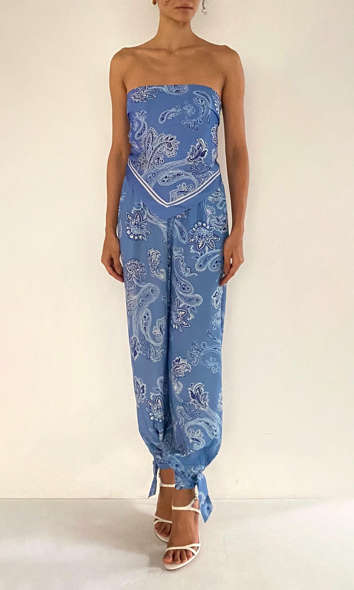 Womens | Navy Viscose Heavy Crepe Mid Waist Jogger Pants | Light Blue