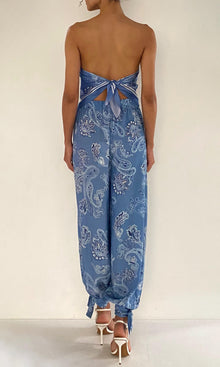 Womens | Navy Viscose Heavy Crepe Mid Waist Jogger Pants | Light Blue