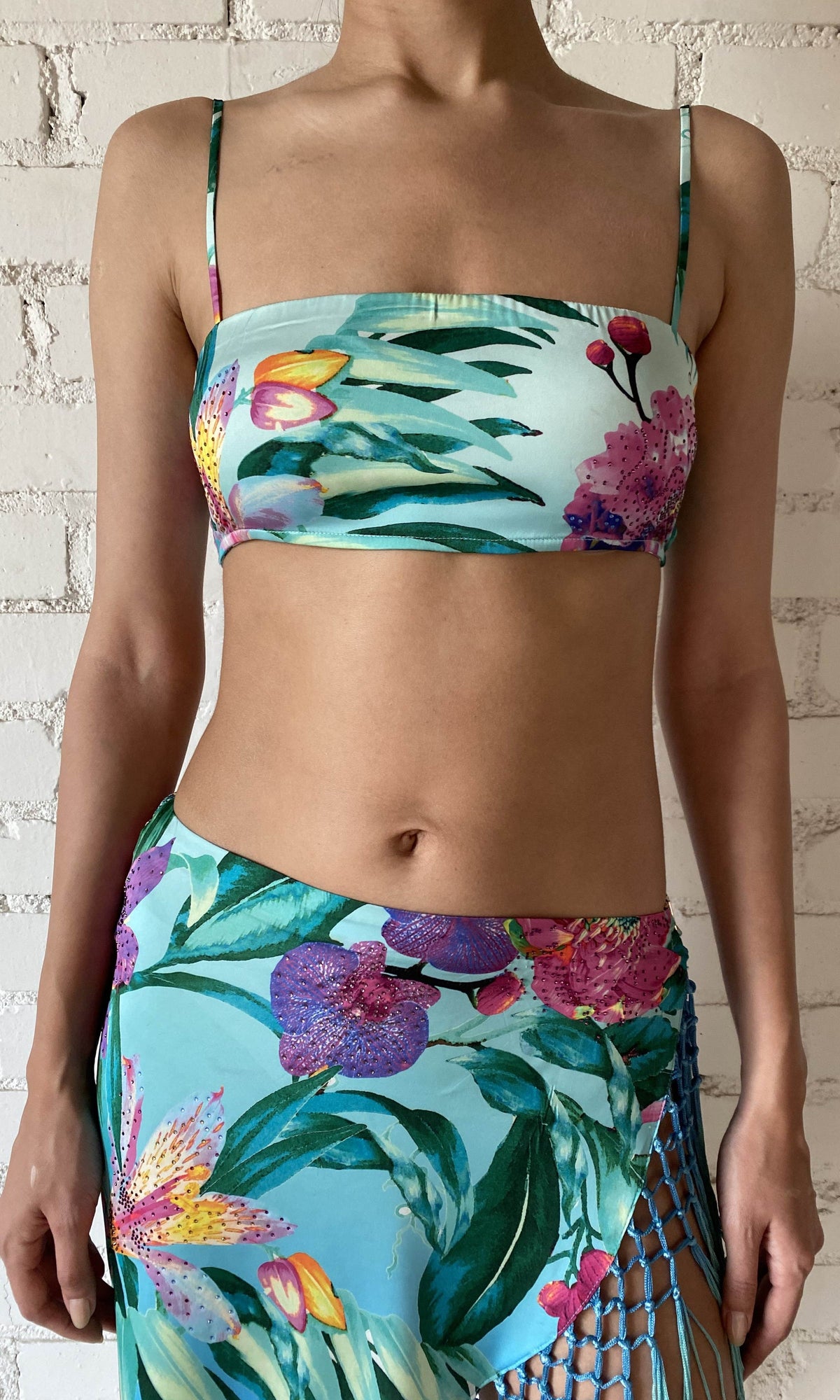 Womens | Ocean Polyester Satin Lycra Bandeau | Blue Multi