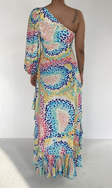 Womens | Okimi Tanish Crepe Long Dress | White Multi