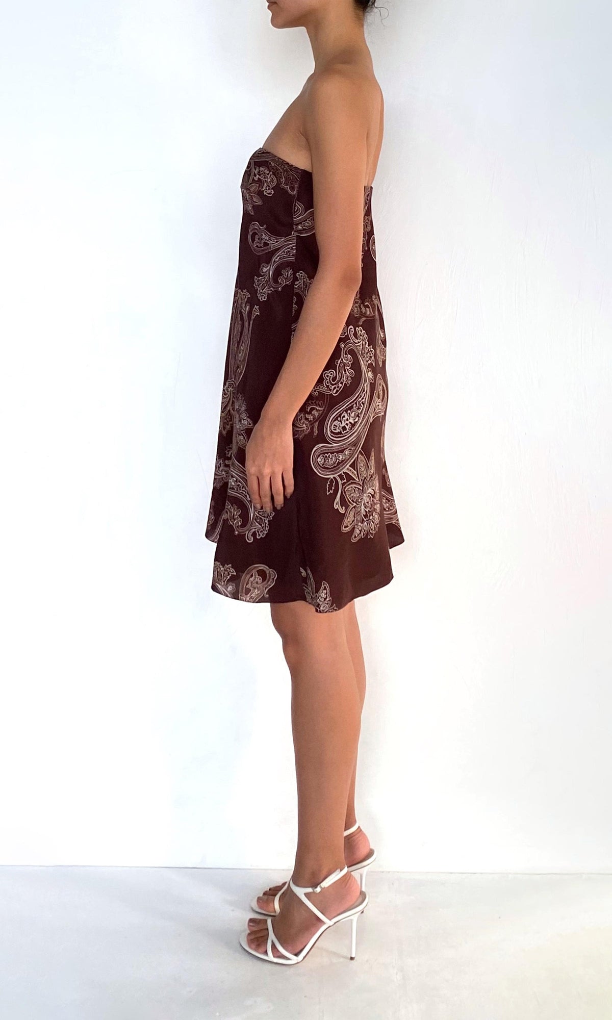 Womens | Orla Viscose Heavy Crepe Mini Dress | Brown Beige