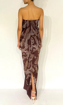Womens | Orla Viscose Natural Crepe Off Shoulder Maxi Dress | Brown Beige