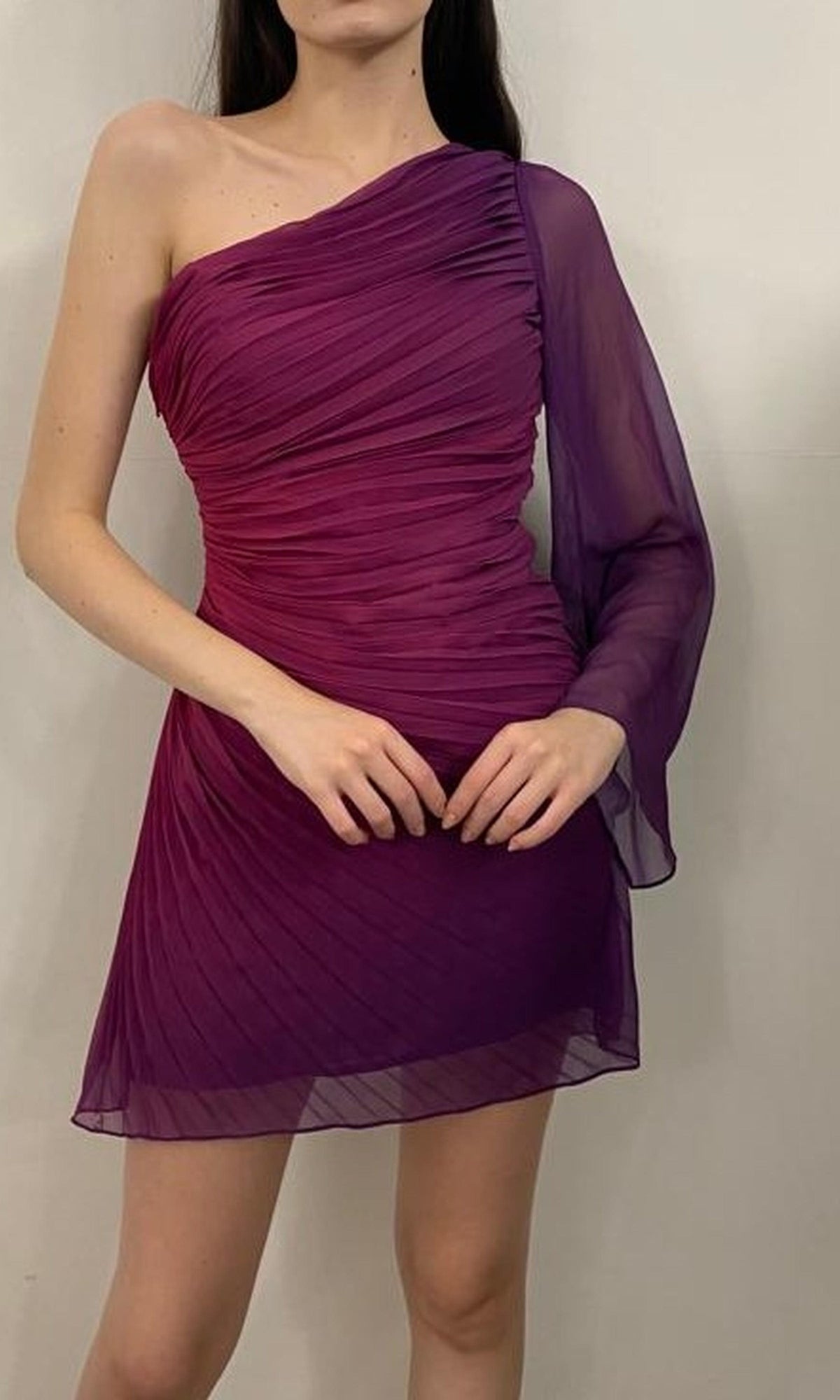 Womens | Paige Poly Chiffon Short Dress With Sleeve | Pink/Purple