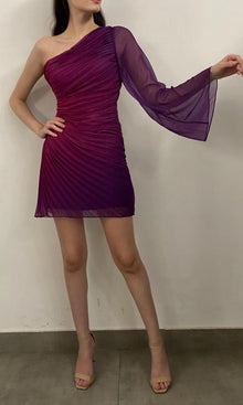 Womens | Paige Poly Chiffon Short Dress With Sleeve | Pink/Purple