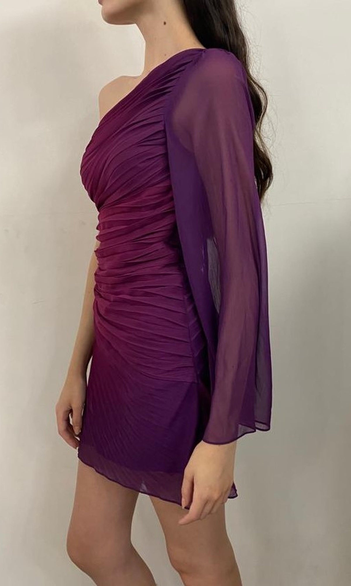 Womens | Paige Poly Chiffon Short Dress With Sleeve | Pink/Purple