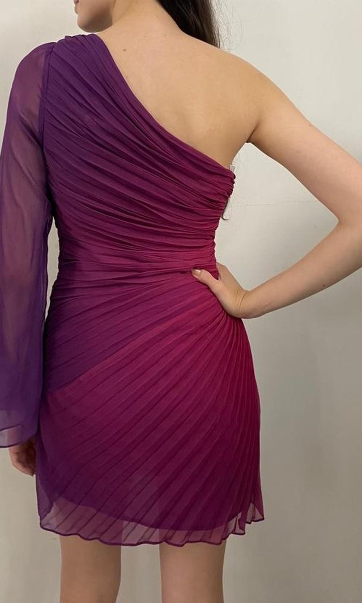Womens | Paige Polyester Chiffon One-Shoulder Short Dress | Purple Ombre
