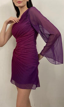 Womens | Paige Polyester Chiffon One-Shoulder Short Dress | Purple Ombre