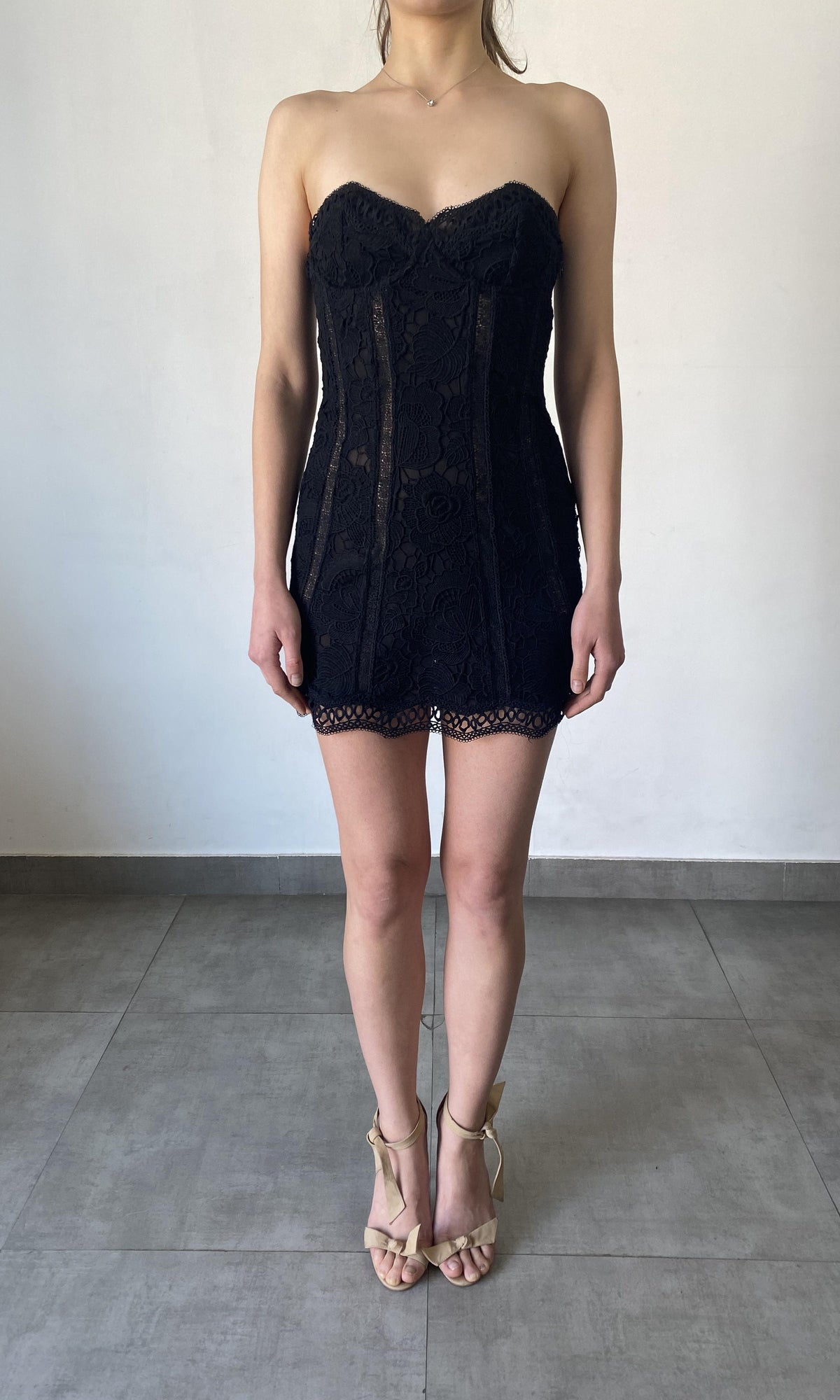 Womens | Paris Polyester Chemical Lace Short Dress | Black