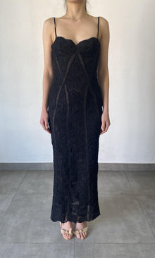 Womens | Paris Polyester Chemical Lace Long Dress | Black