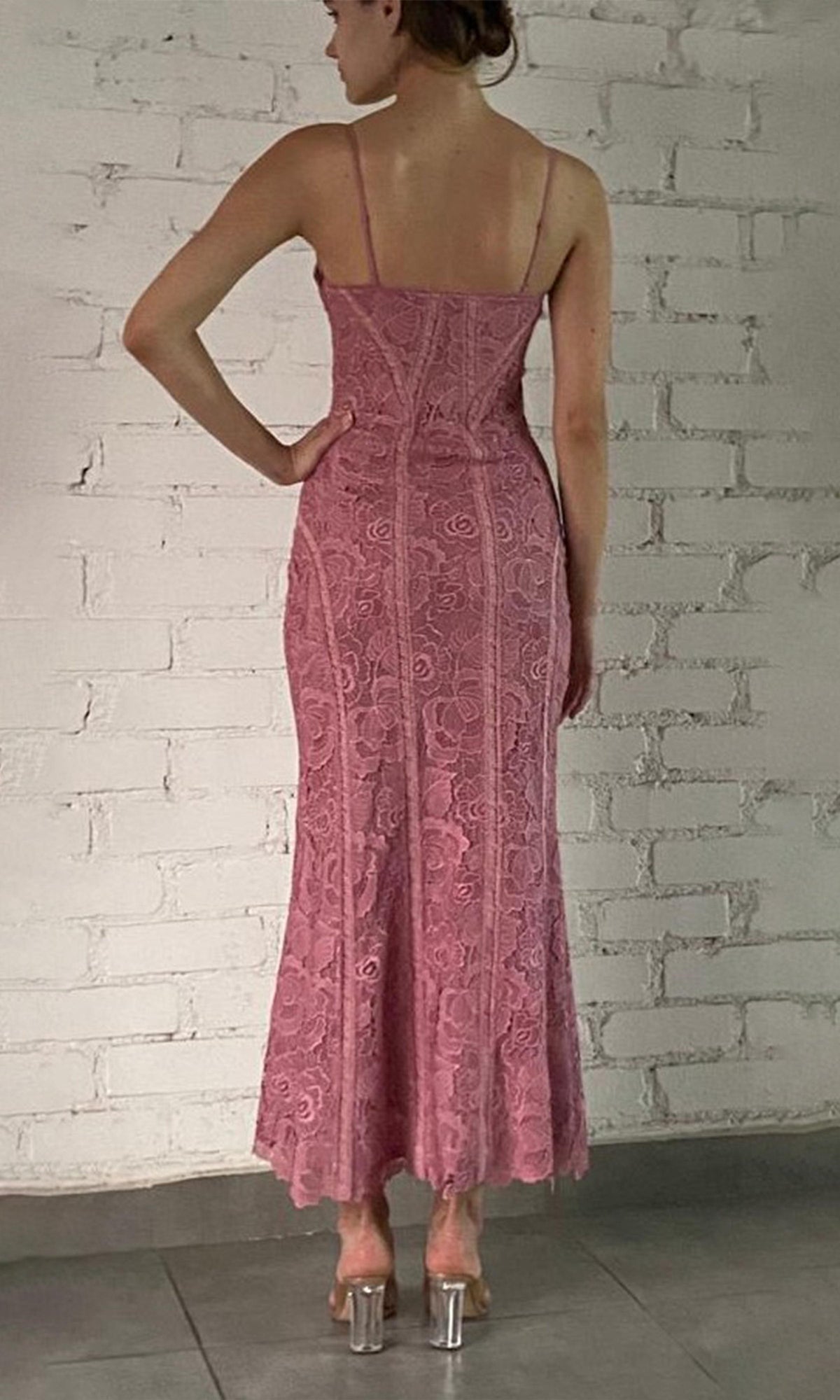 Womens | Paris Polyester Chemical Lace Midi Dress | Blush