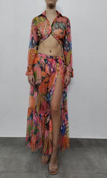 Womens | Plum Polyester Stripe Net Long Skirt | Multi