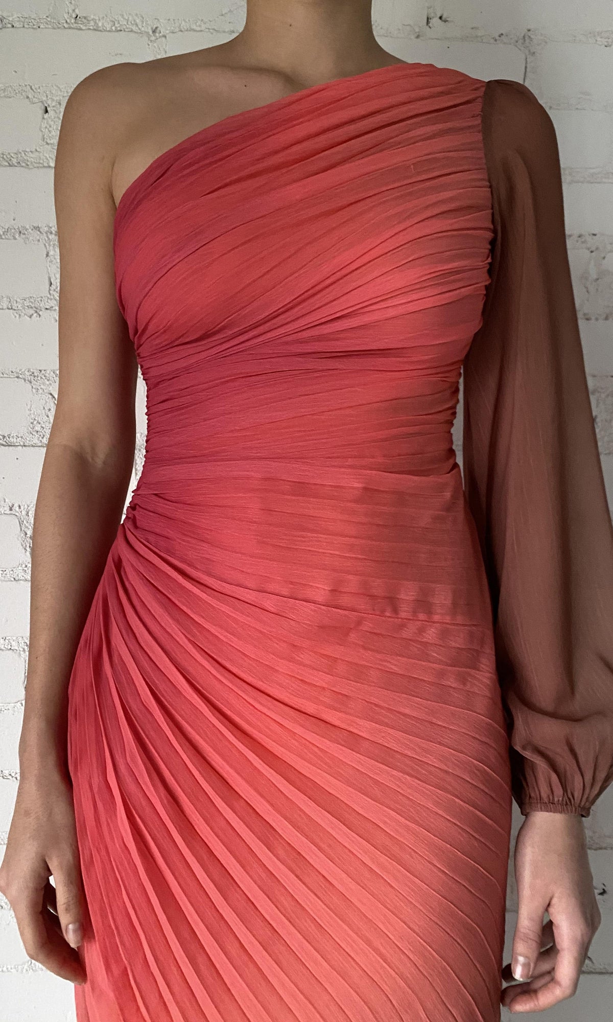 Womens | Rae Polyester Chiffon Long Dress | Orange Brown Ombre