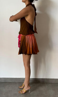 Womens | Rae Viscose Flat Chiffon Halter Neck Short Dress | Peach Brown Ombre