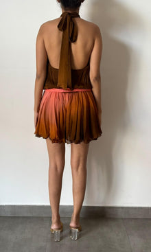 Womens | Rae Viscose Flat Chiffon Halter Neck Short Dress | Peach Brown Ombre