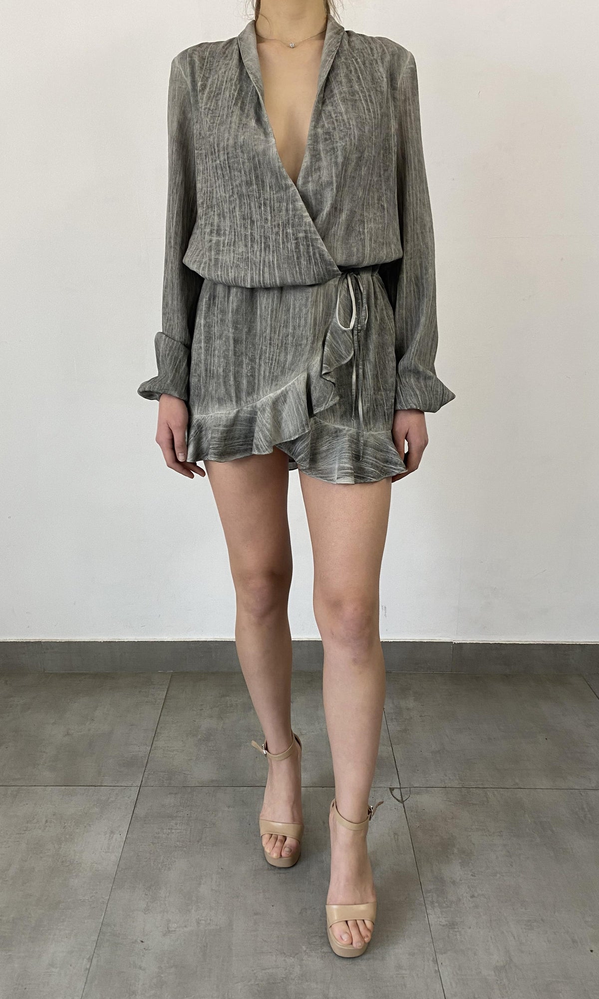 Womens | River Viscose Cotton Georgette Short Dress | Grey