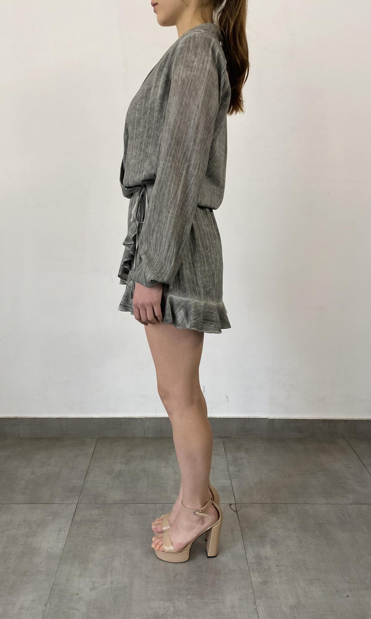 Womens | River Viscose Cotton Georgette Short Dress | Grey