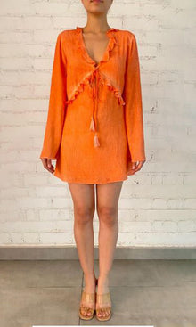 Womens | River Crinkle Rayon Short Dress | Orange