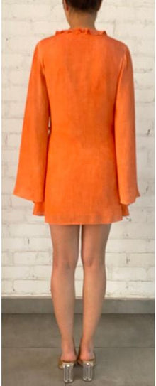 River Ruffled V-Neck Long Sleeve Short Dress | Orange