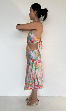 Womens | Rue Polyester Satin Lycra Midi Dress | Pink
