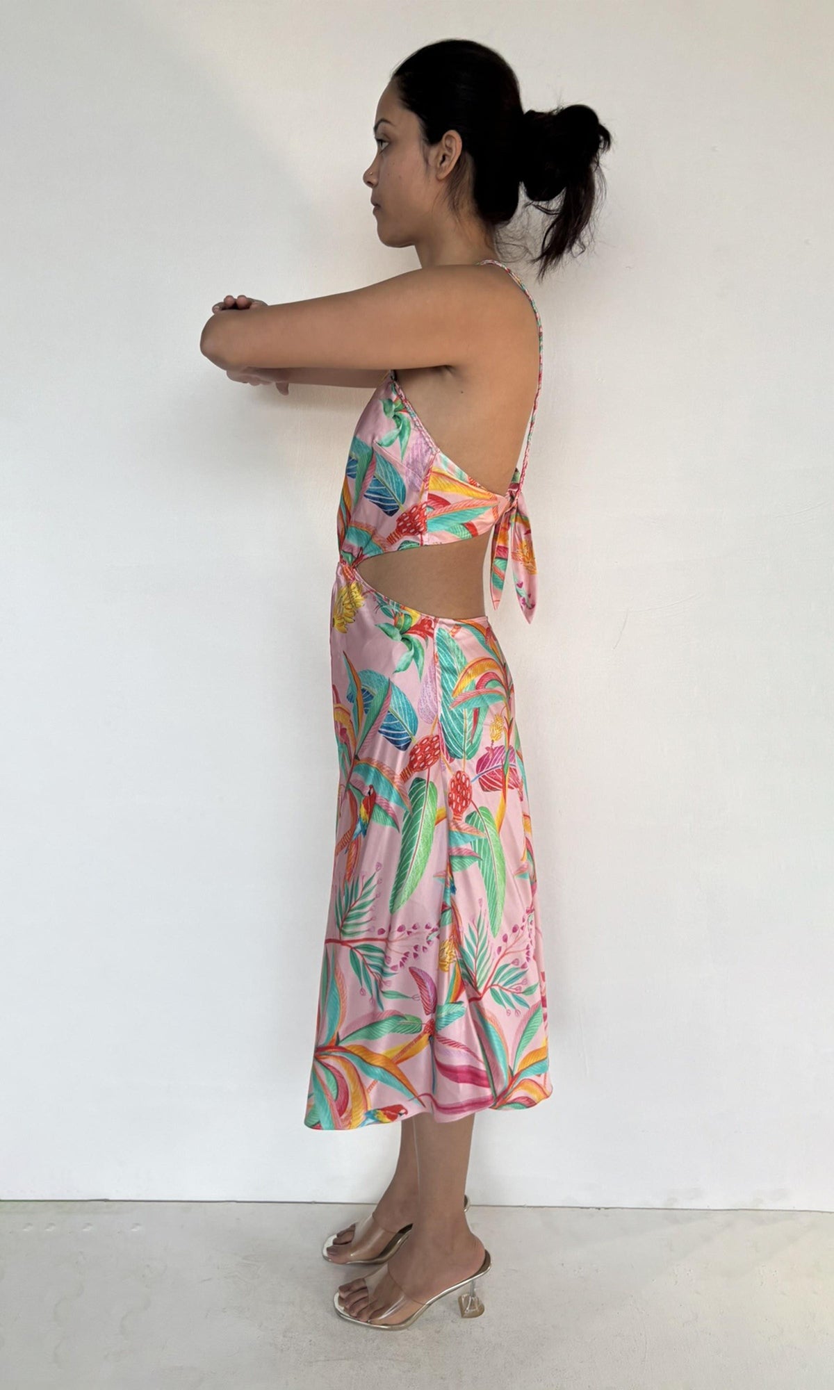 Womens | Rue Polyester Satin Lycra Midi Dress | Pink