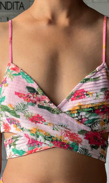 Womens | Rue Polyester Chiffon Crop Top | Colourfull Floral On White