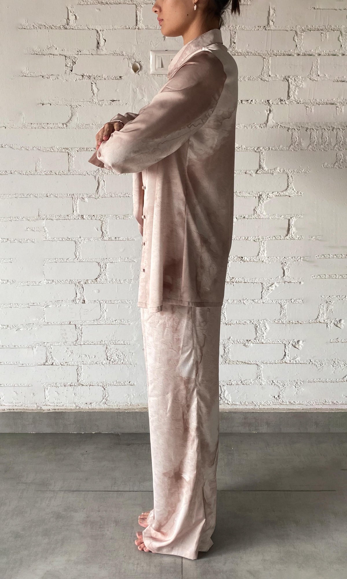 Womens | Ryan Polyester Satin Lycra Tie-Dye Pant | Light Brown
