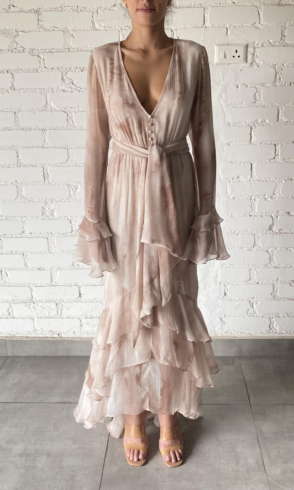 Womens | Ryan Viscose Crinkle Chiffon Maxi Dress | Light Brown