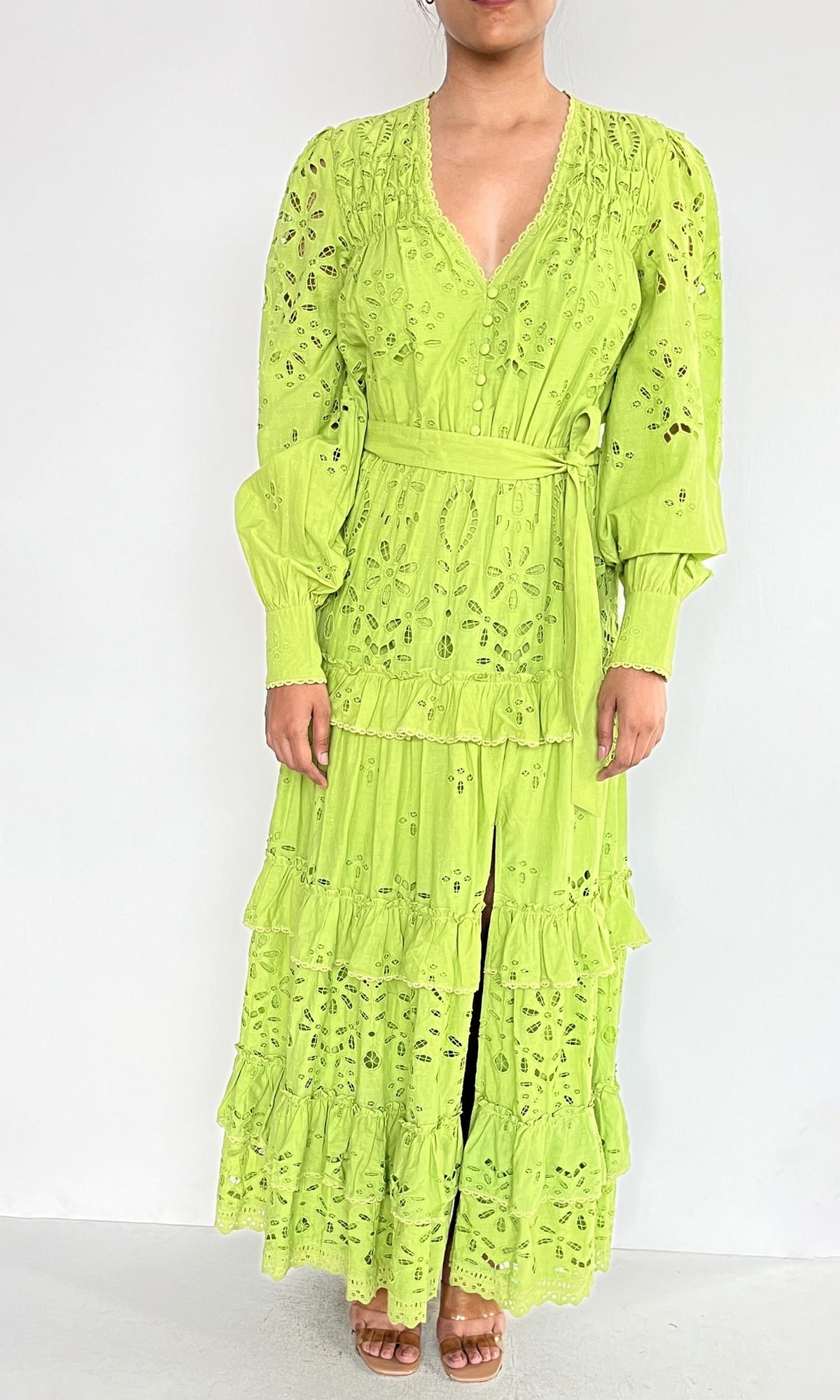Womens | Sasha Cotton Schiffli Long Dress | Green