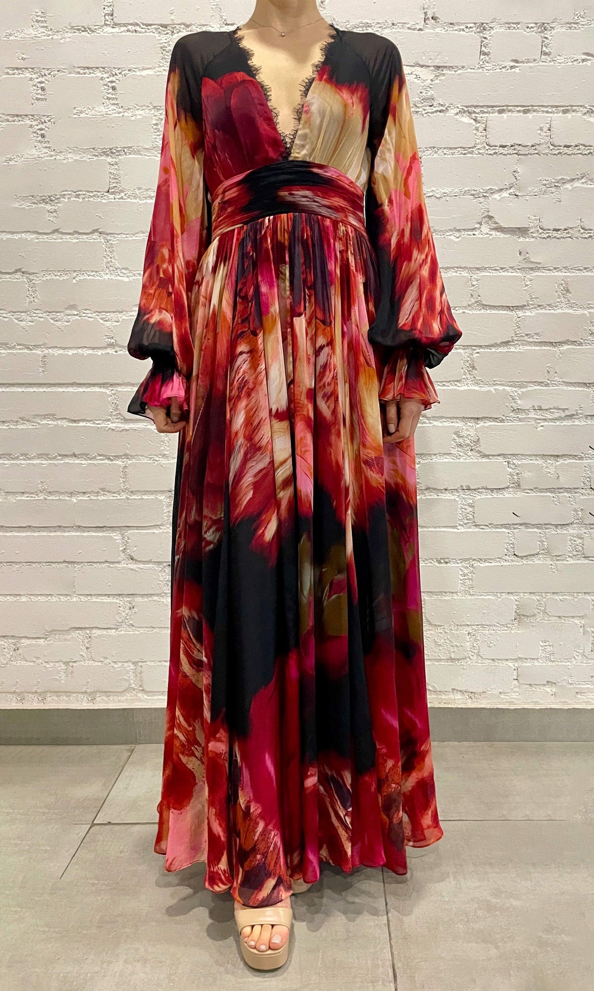 Womens | Shia Viscose Flat Chiffon High Low Maxi Dress | Black Pink Multi
