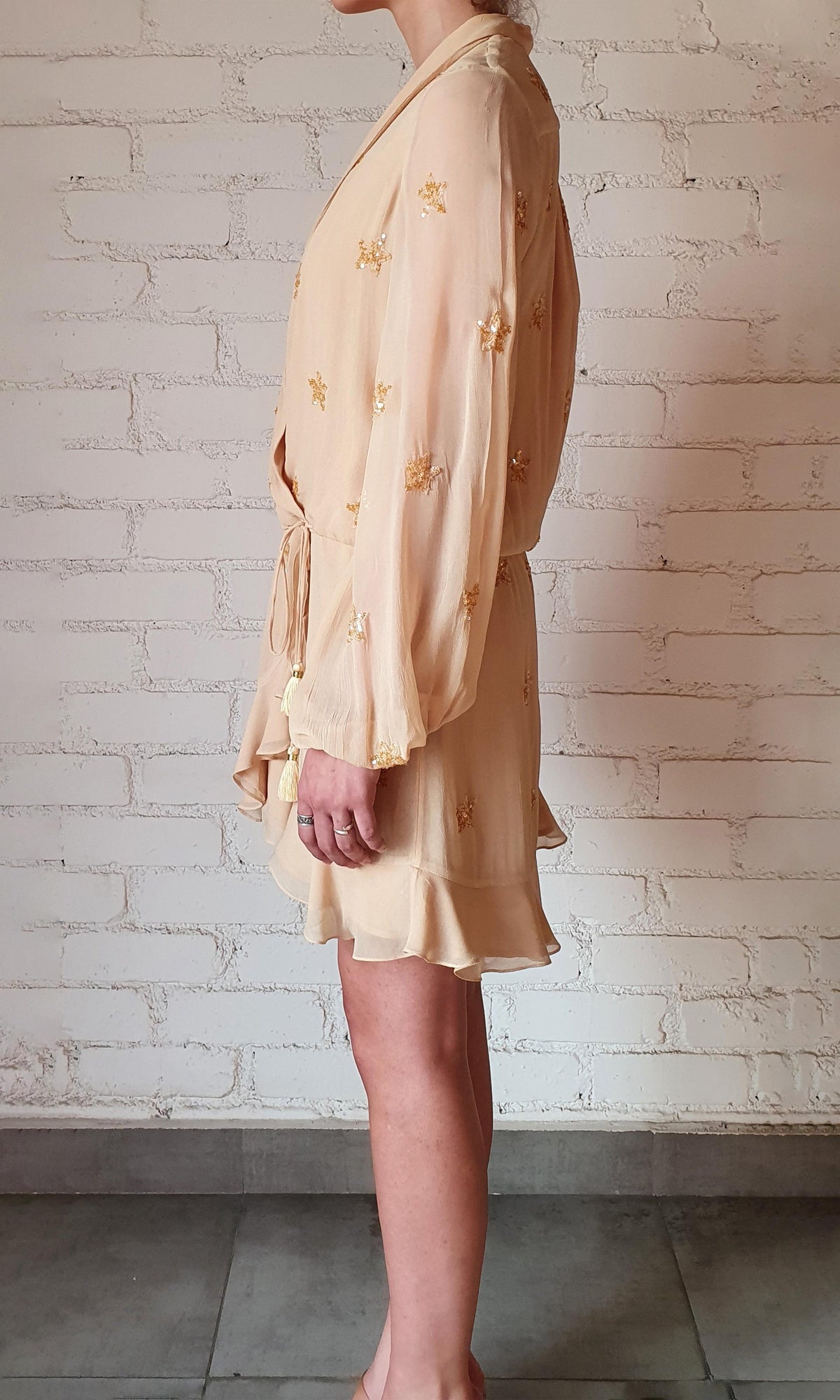 Womens | Stellar Viscose Georgette Short Dress | Nude