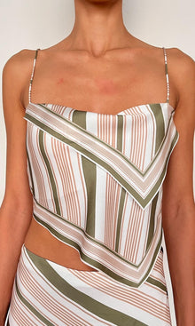 Womens | Taio Polyester Satin Lycra Scarf Cowl Top | Off-White Green
