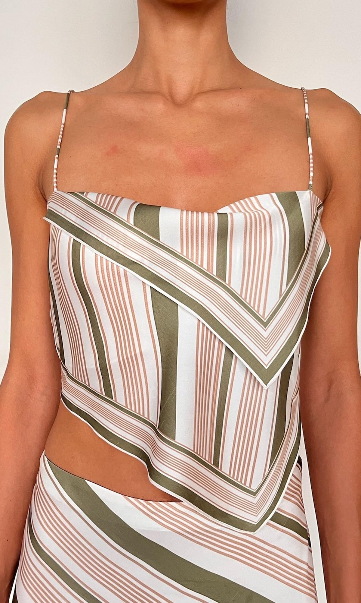Womens | Taio Polyester Satin Lycra Scarf Cowl Top | Off-White Green