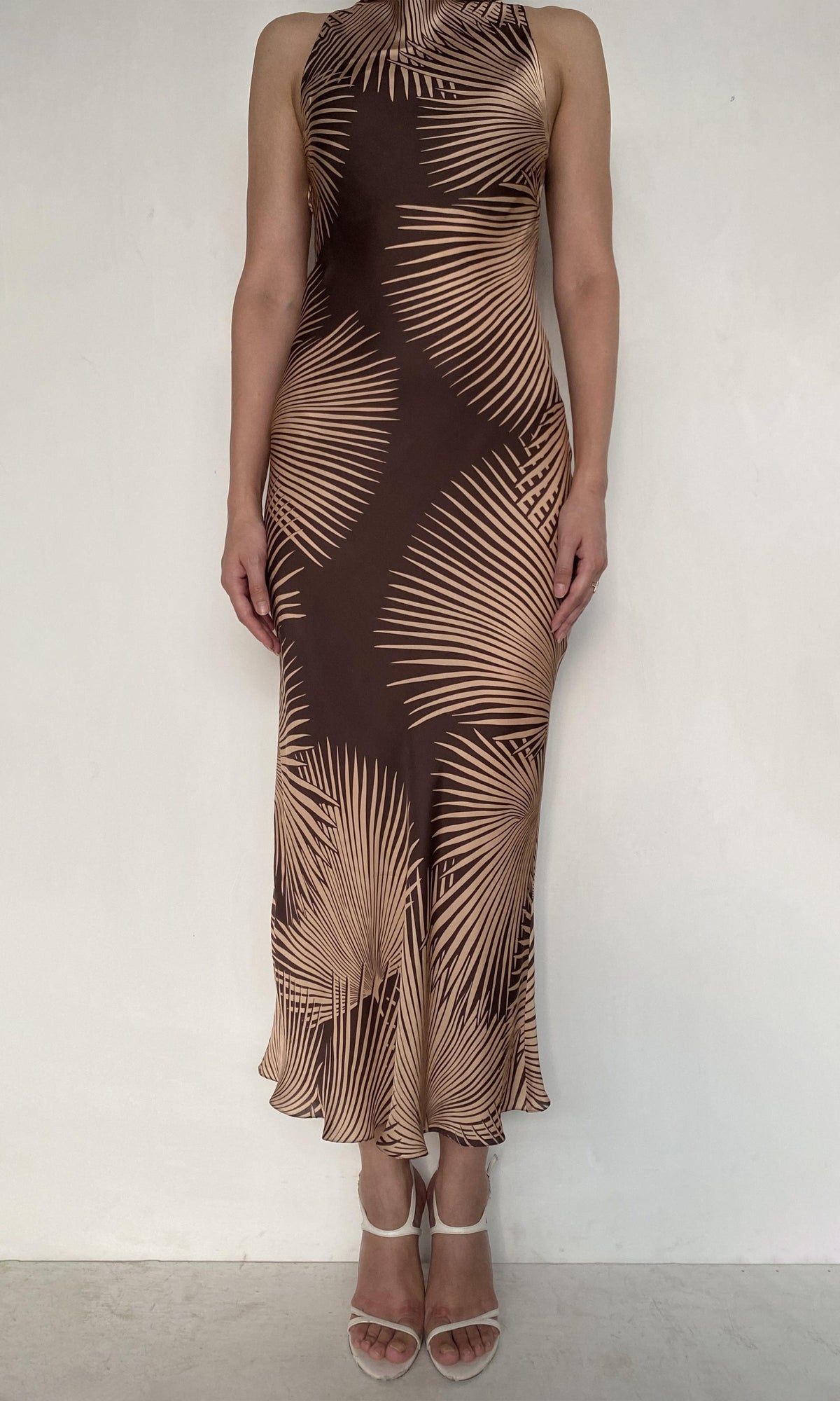 Womens | Taro Viscose Satin Cowl Neck Long Dress | Brown