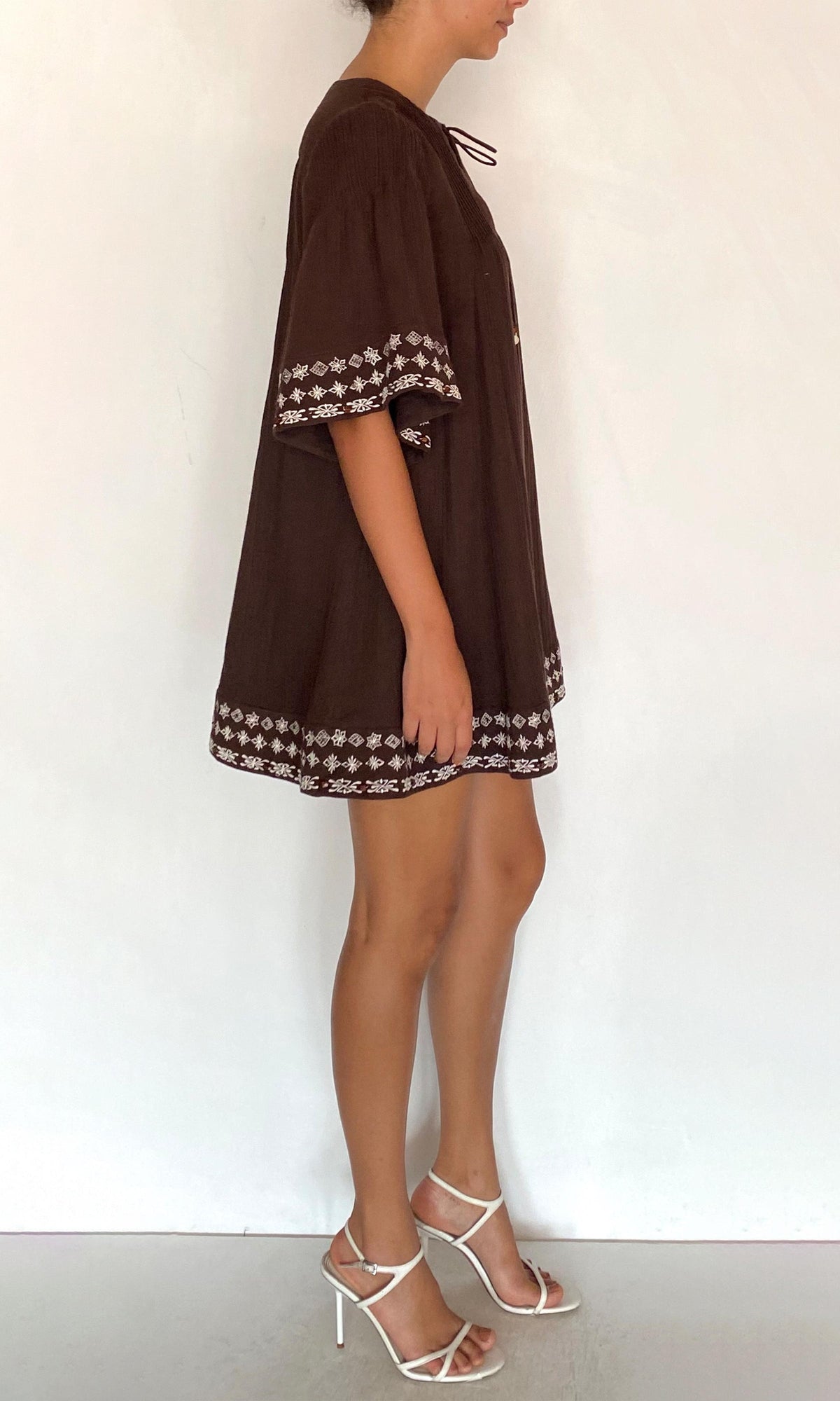 Womens | Taz Double Gauze Pintuck Detail Mini Dress | Brown