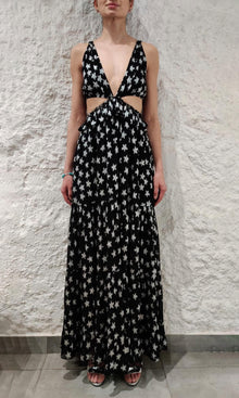 Womens | Vega Silver Star Lurex Georgette Long Dress | Black