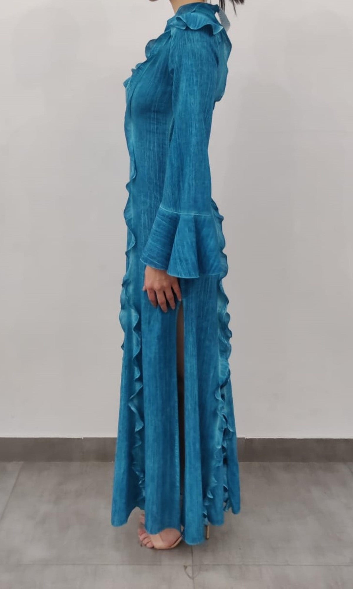 Womens | Vita Viscose Cotton Georgette Long Dress | Blue
