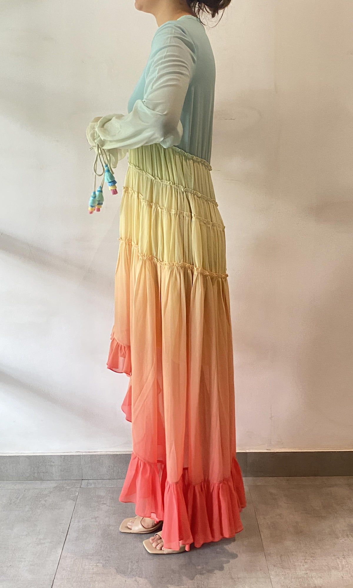 Womens | Zale Viscose Georgette Long Dress | Multicolour