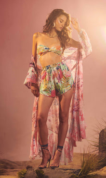 Womens | Zazu Tanish Crepe Shorts | Montley Tropical On Mint Green