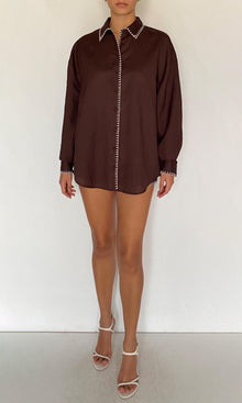 Womens | Zin Linen Cotton Oversized Shirt | Brown