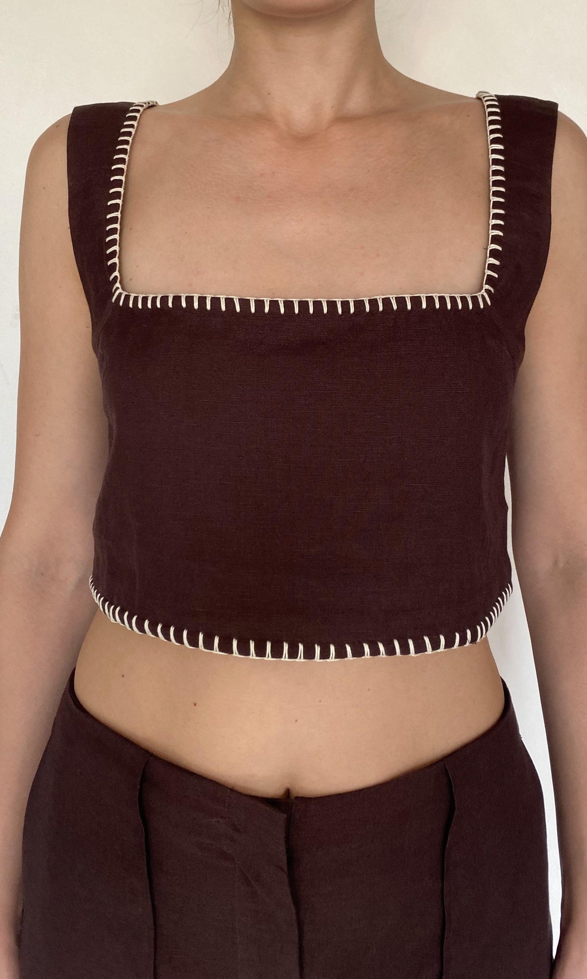 Womens | Zin Linen Cotton Square Neck Boxy Top | Brown